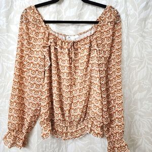 DR2 Tan Smocked Tie Front Blouse. Sizes Small  & Medium Fit.